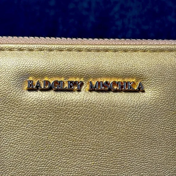 Badgley Mischka Vegan Leather Gold Studded Zippered Wallet (EUC) - Picture 3 of 17